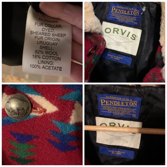 SOLD!!! M Pendleton Wool Shearling Indian Blanket Coat - Picture 10 of 14